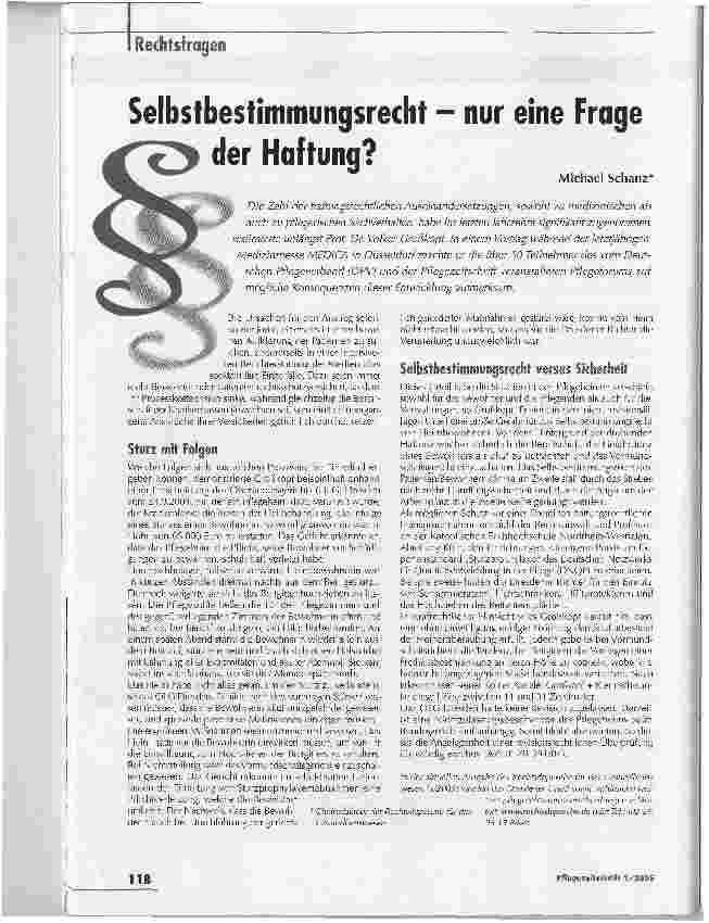 Vorschauseite 1: Selbstbestimmungsrecht - nur eine Frage der Haftung?