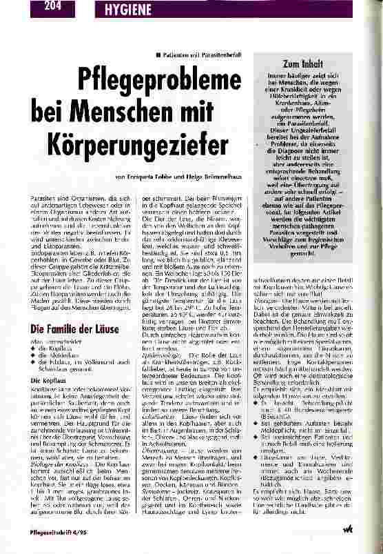 Vorschauseite 1: Pflegeprobleme bei Menschen mit Körperungeziefer Patienten mit Parasitenbefall