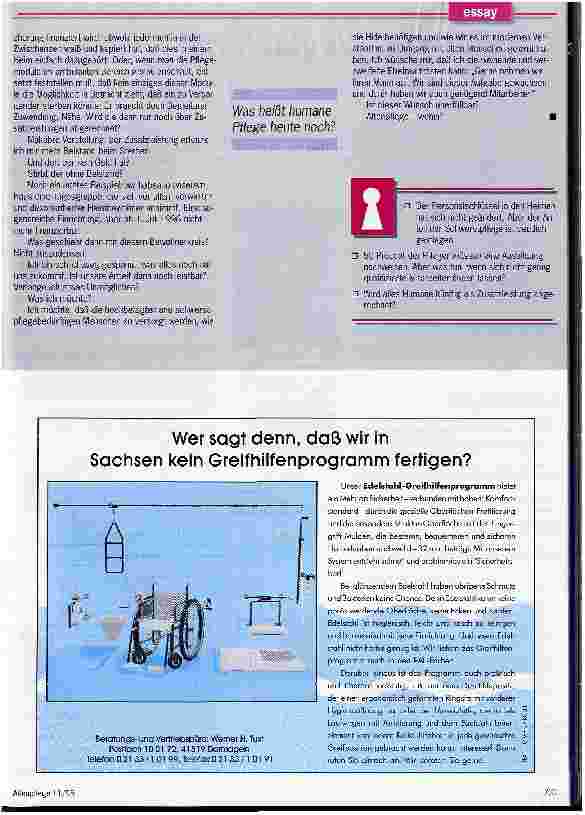 Vorschauseite 3: Altenpflege - wohin? Was bringt die Pflegeversicherung für die Heime? Ein skeptischer Ausblick