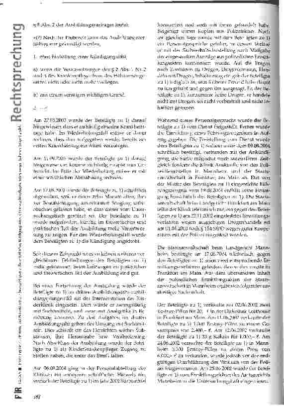 Vorschauseite 2: Ersetzung der Zustimmung des Personalrats zur beabsichtigten außerordentlichen Kündigung eines Kinderkrankenpflegeschülers wegen früheren Drogenhandels