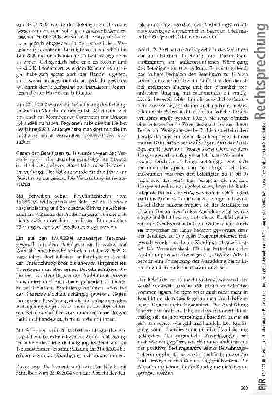 Vorschauseite 3: Ersetzung der Zustimmung des Personalrats zur beabsichtigten außerordentlichen Kündigung eines Kinderkrankenpflegeschülers wegen früheren Drogenhandels