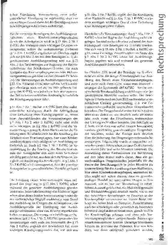 Vorschauseite 5: Ersetzung der Zustimmung des Personalrats zur beabsichtigten außerordentlichen Kündigung eines Kinderkrankenpflegeschülers wegen früheren Drogenhandels