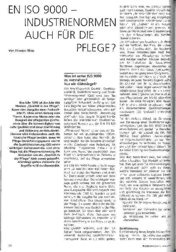 Vorschauseite 1: EN ISO 9000 - Industrienormen auch für die Pflege?