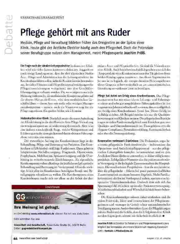 Vorschauseite 1: Pflege gehört mit ans Ruder