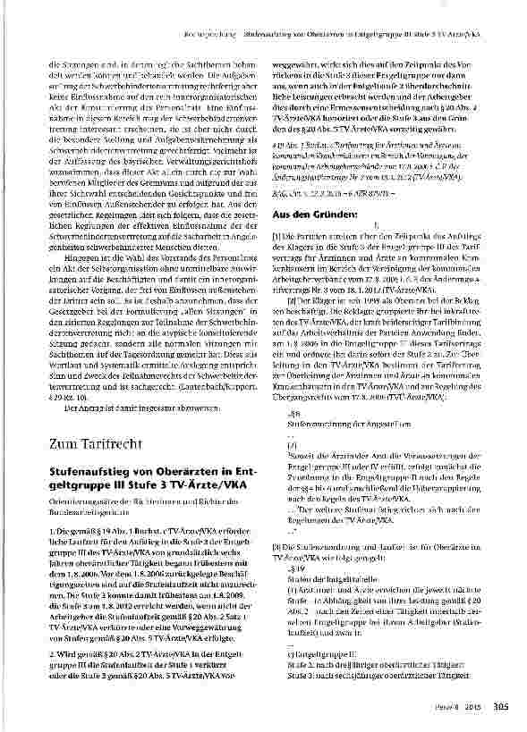Vorschauseite 1: Stufenaufstieg von Oberärzten in Ent-geltgruppe III Stufe 3 TV-Ärzte/VKA