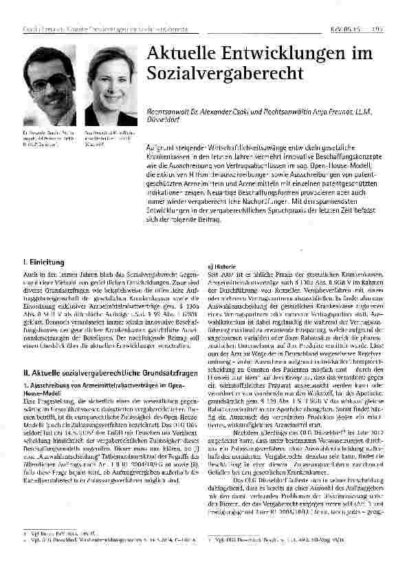 Vorschauseite 1: Aktuelle Entwicklungen im Sozialvergaberecht