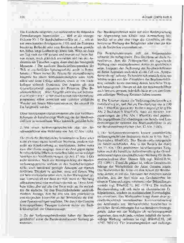 Vorschauseite 3: Liberalisierung des ärztlichen BerufsrechtsBundesverfassungsgericht, Beschluss vom 13. Juli 2005 - 1 BvR 191/05