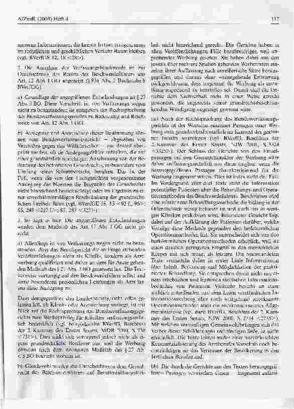 Vorschauseite 4: Liberalisierung des ärztlichen BerufsrechtsBundesverfassungsgericht, Beschluss vom 13. Juli 2005 - 1 BvR 191/05