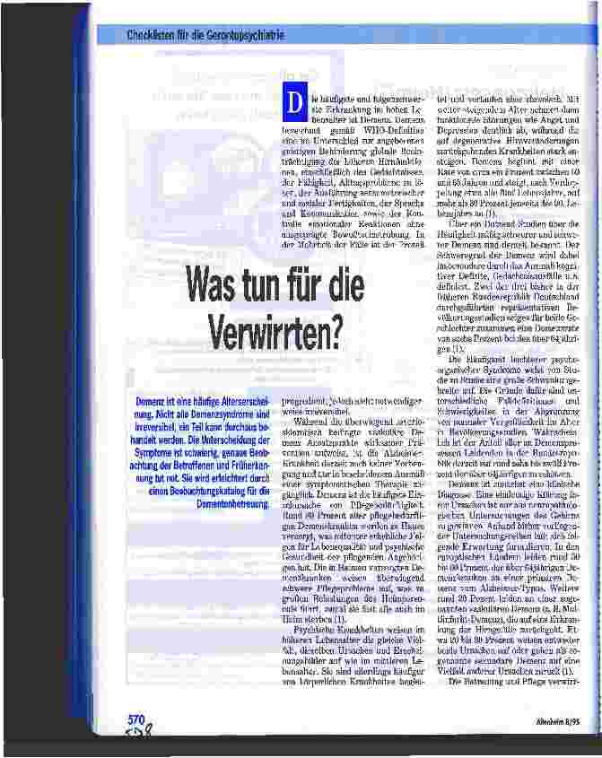 Vorschauseite 1: Was tun für die Verwirrten? Checklisten für die Gerontopsychiatrie