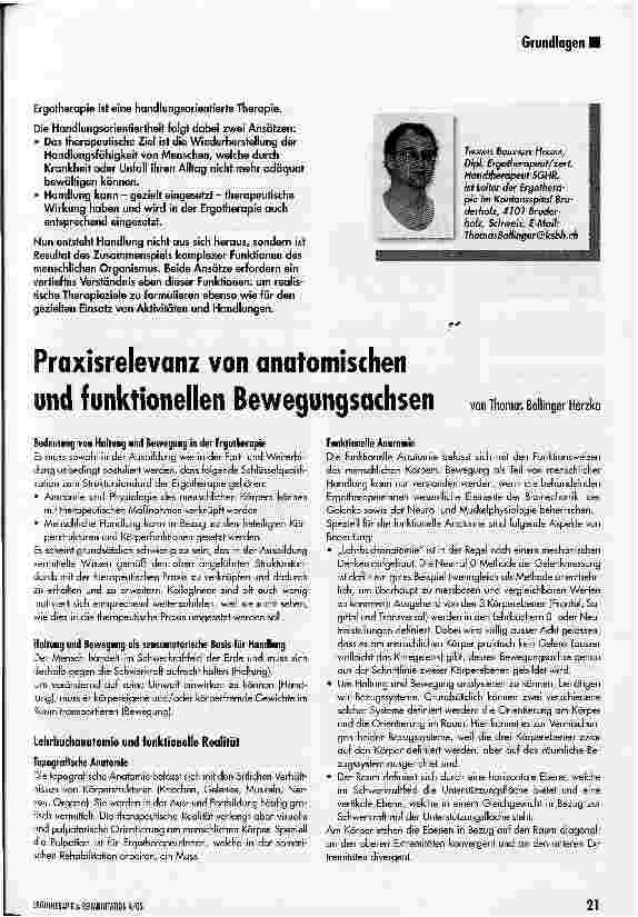 Vorschauseite 1: Praxisrelevanz von anatomischen und funktionellen Bewegungsachsen