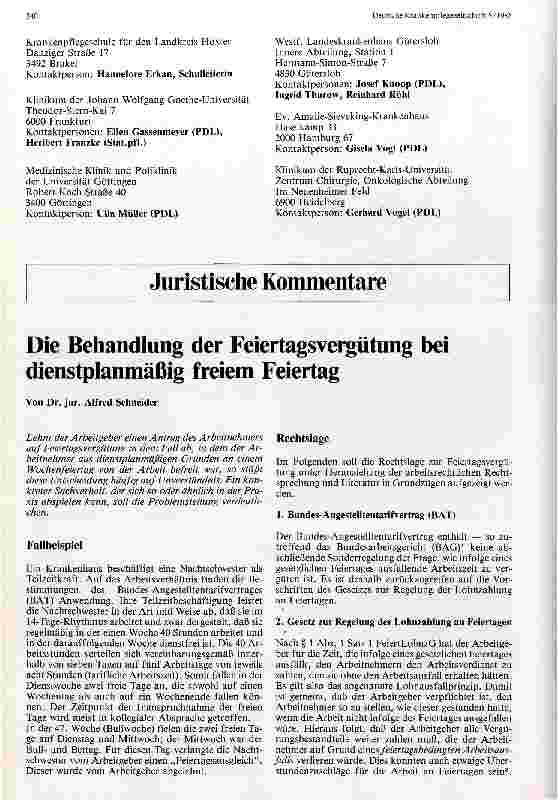 Vorschauseite 1: Die Behandlung der Freizeitvergütung bei dienstplanmäßig freiem Feiertag