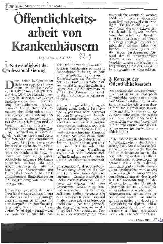 Vorschauseite 1: Öffentlichkeitsarbeit von Krankenhäusern