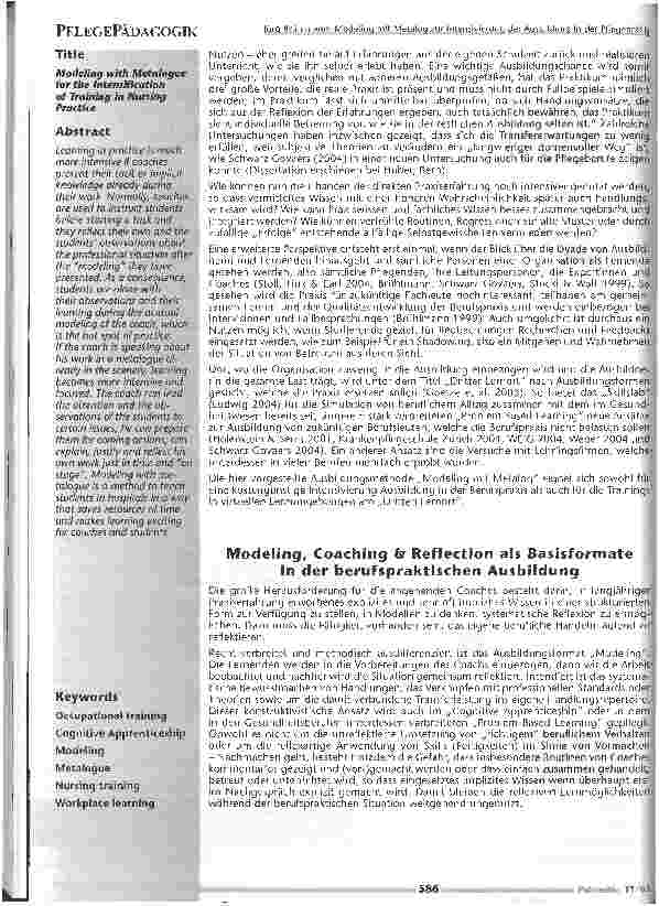 Vorschauseite 2: Modelling mit Metalog zur Intensivierung der Ausbildungin der Pflegepraxis