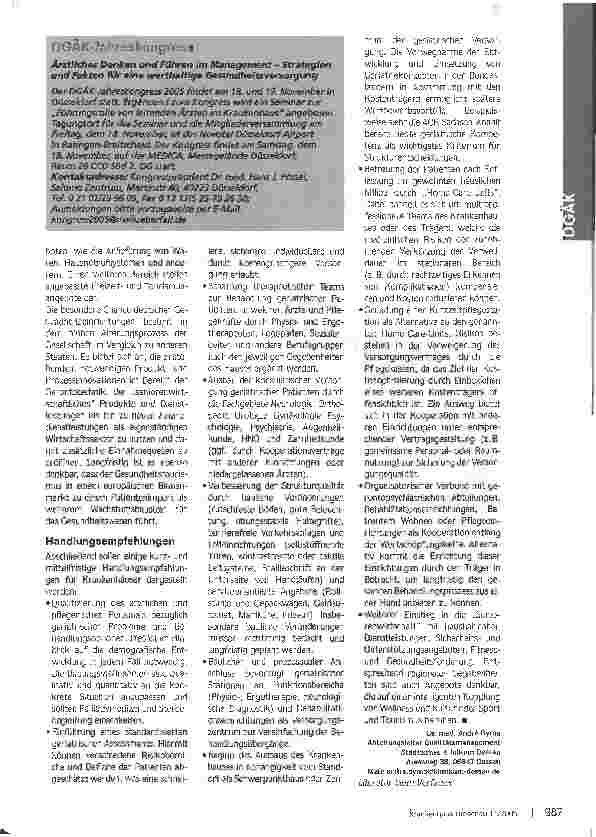 Vorschauseite 3: Rückkehr zur GanzheitlichkeitAuswirkung der demografischen Entwicklungauf das Management von Gesundheitseinrichtungen