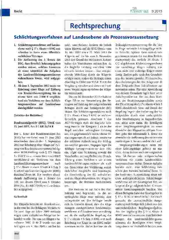 Vorschauseite 1: Schlichtungsverfahren auf Landesebene als Prozessvoraussetzung