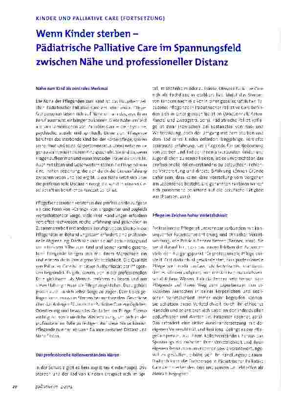 Vorschauseite 1: KINDER UND PALLIATIVE CARE (FORTSETZUNG) Wenn Kinder sterben - Pädiatrische Palliative Care im Spannungsfeldzwischen Nähe und professioneller Distanz