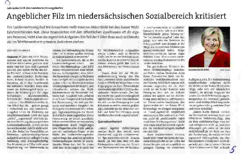 Vorschauseite 1: Angeblicher Filz im niedersächsischen Sozialbereich kritisiert