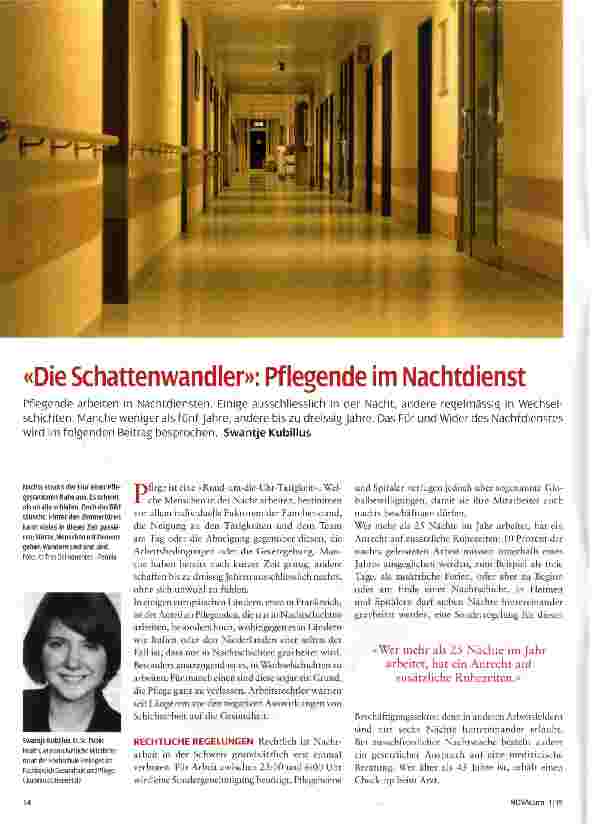 Vorschauseite 1: «Die Schattenwandler»: Pflegende im Nachtdienst