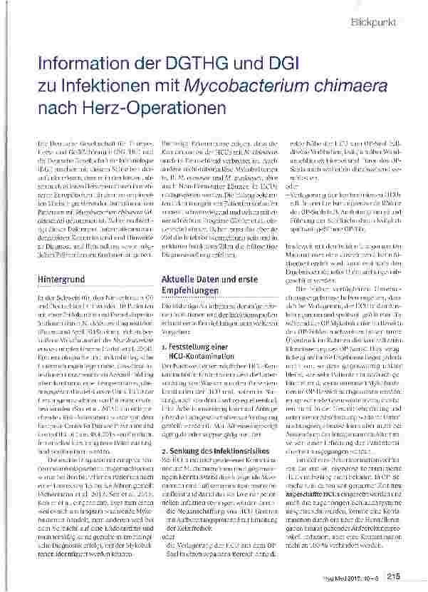 Vorschauseite 1: Information der DGTHG und DGI zu Infektionen mit Mycobacterium chimaera nach Herz-Operationen