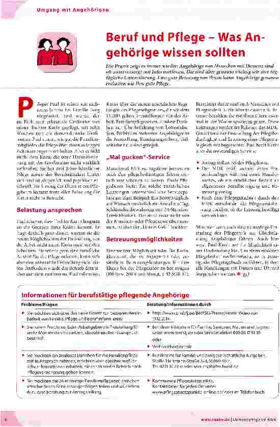 Vorschauseite 1: Beruf und Pflege - Was An-gehörige wissen sollten