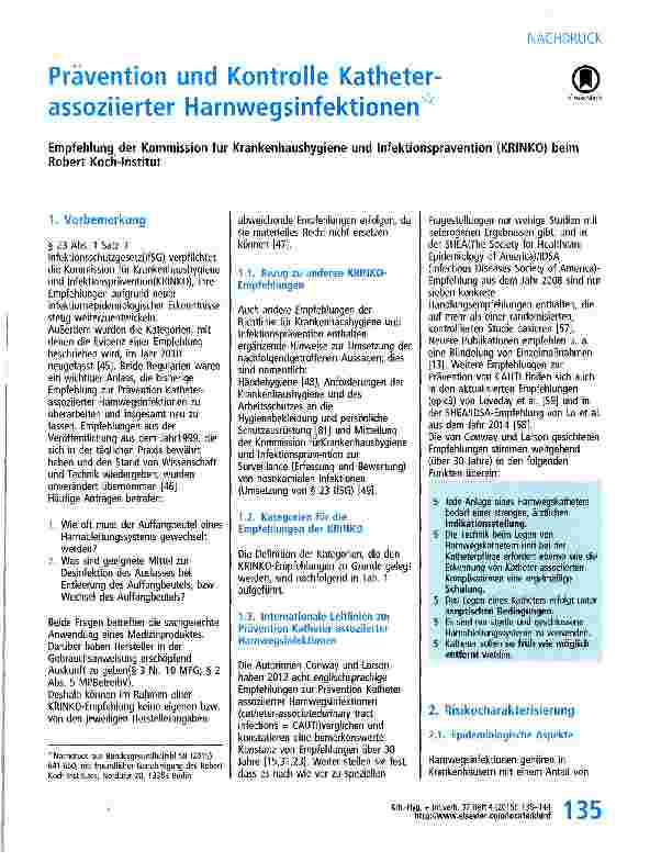 Vorschauseite 1: Prävention und Kontrolle Katheterassoziierter Harnwegsinfektionen