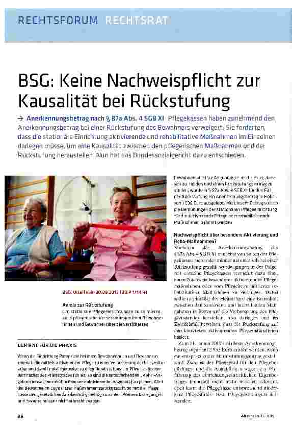 Vorschauseite 1: BSC: Keine Nachweispflicht zur Kausalität bei Rückstufung