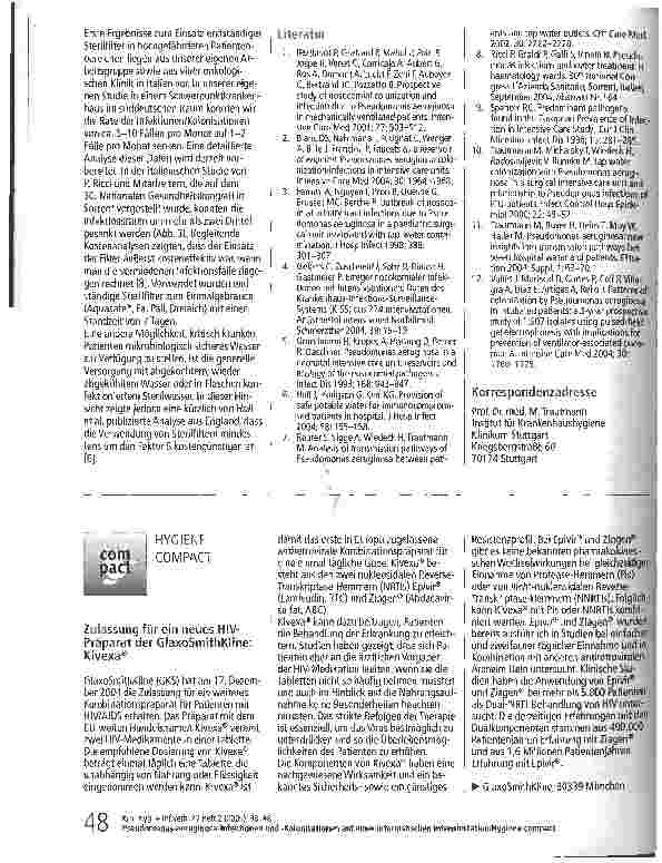 Vorschauseite 6: Pseudomonas-aeruginosa-Infektionen und -Kolonisationen auf einer internistischen Intensivstation: Molekulare Untersuchungen zur Aufklärung der Infektionswege
