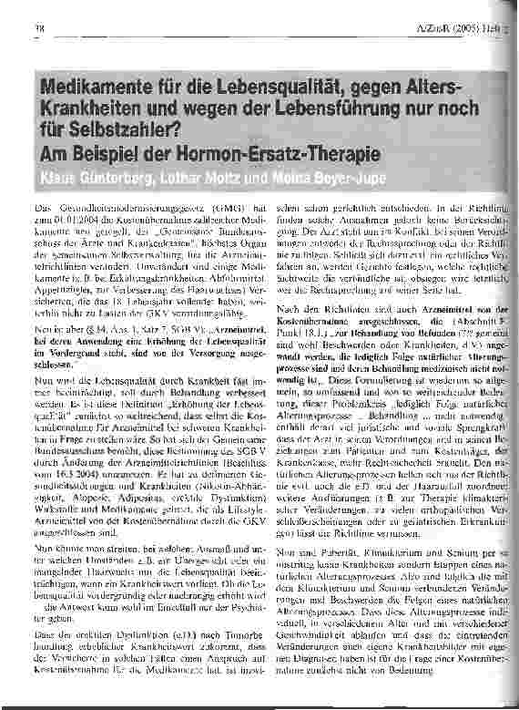Vorschauseite 1: Medikamente für die Lebensqualität, gegen Alters-Krankheiten und wegen der Lebensführung nur noch für Selbstzahler?Am Beispiel der Hormon-Ersatz-Therapie