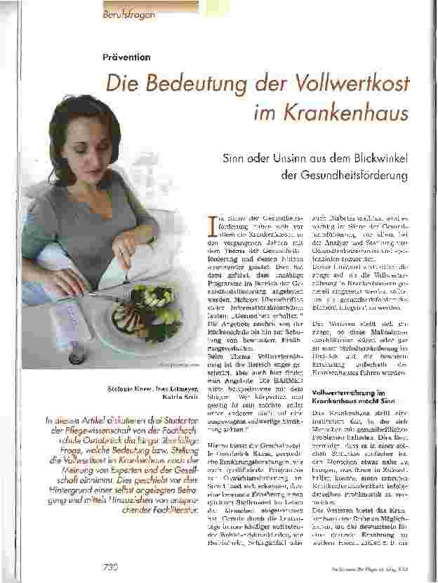 Vorschauseite 1: Die Bedeutung der Vollwertkost im Krankenhaus