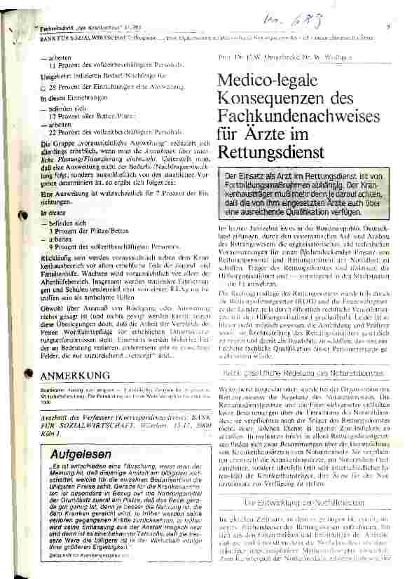 Vorschauseite 1: Medico-legale Kosequenzen des Fachkundennachweises für Ärzte im Rettungsdienst