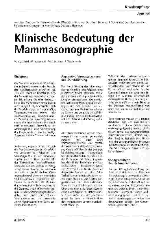 Vorschauseite 1: Klinische Bedeutung der Mammasonographie