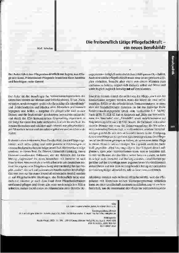 Vorschauseite 1: Die freiberuflich tätige Pflegefachkraft -ein neues Berufsbild?