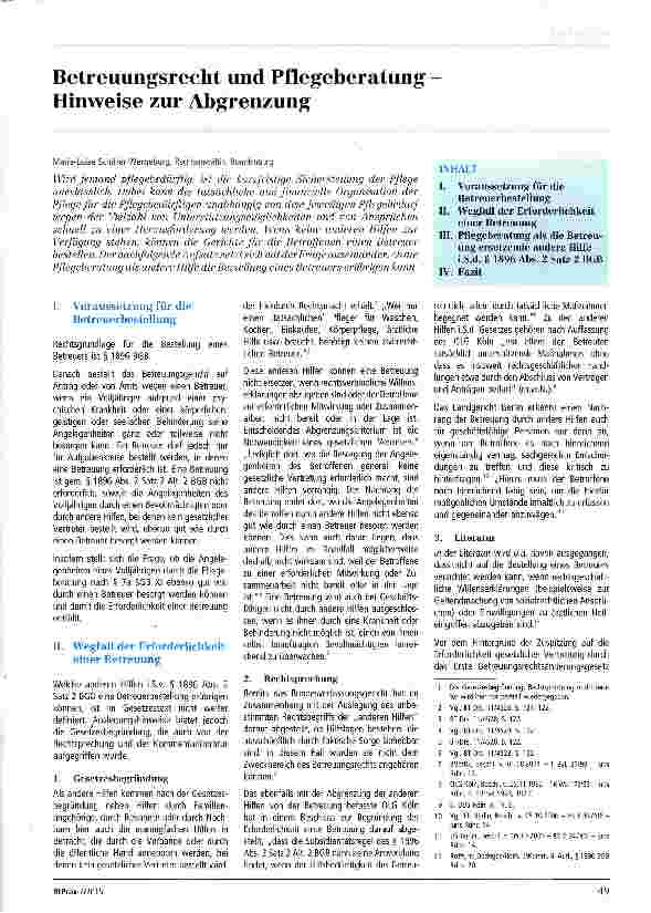 Vorschauseite 1: Betreuungsrecht und Pflegeberatung Hinweise zur Abgrenzung