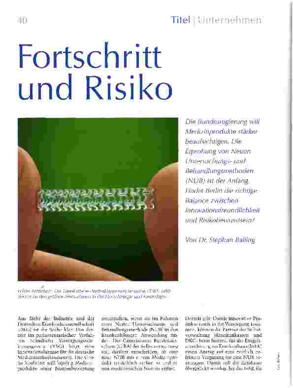 Vorschauseite 1: Fortschritt und Risiko