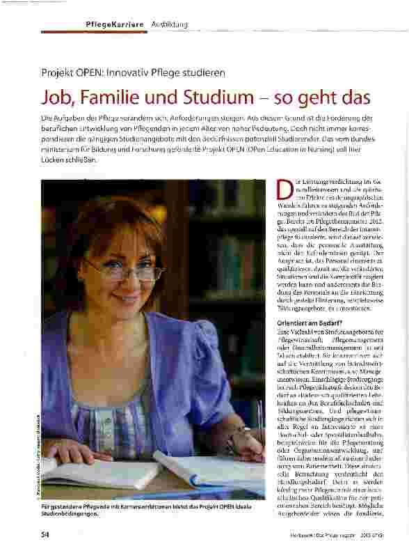 Vorschauseite 1: Projekt OPEN: Innovativ Pflege studieren Job, Familie und Studium - so geht das