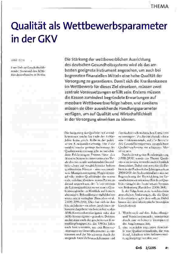 Vorschauseite 1: Qualität als Wettbewerbsparameter in der GKV