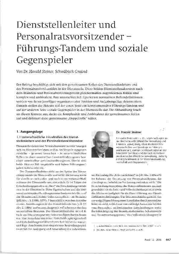 Vorschauseite 1: Dienststellenleiter und Personalratsvorsitzender -Führungs-Tandem und soziale Gegenspieler