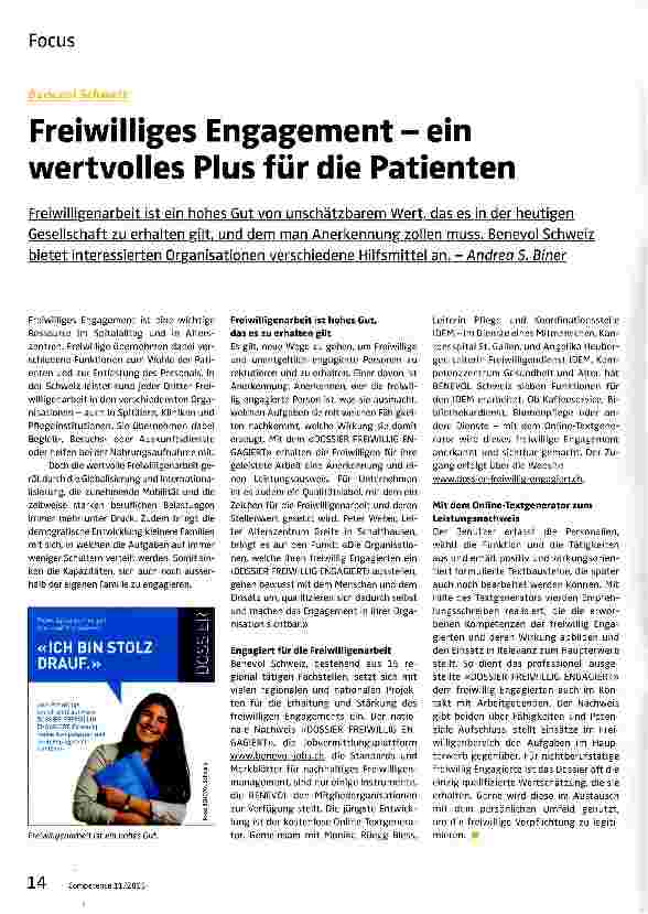 Vorschauseite 1: Freiwilliges Engagement - ein wertvolles Plus für die Patienten