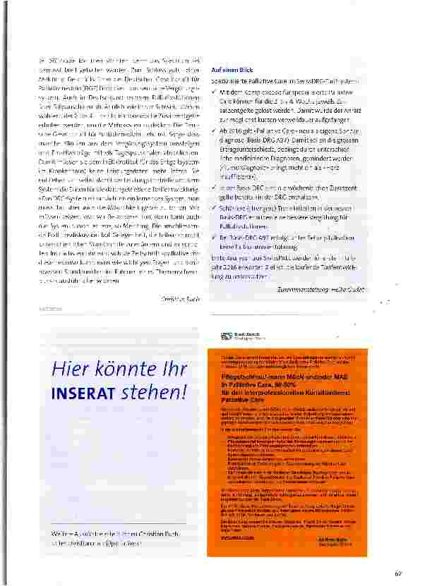 Vorschauseite 2: Guter Weg oder falscher Anreiz? Spezialisierte Palliative Care im SwissDRG-TarifSystem