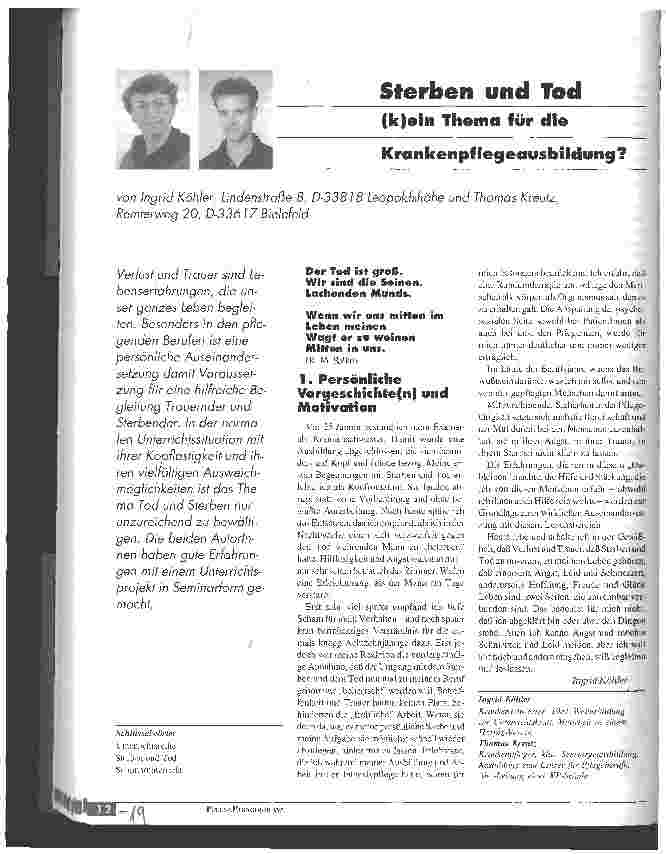 Vorschauseite 1: Sterben und Tod (k)ein Thema für die Krankenpflegeausbildung?