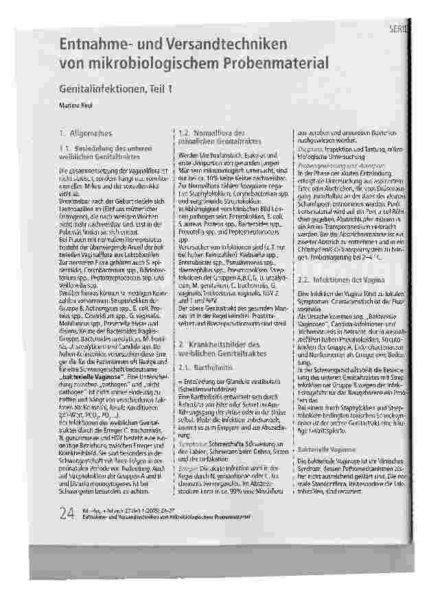 Vorschauseite 1: Entnahmeund Versandtechnikenvon mikrobiologischem ProbenmaterialGenitalinfektionen, Teil 1