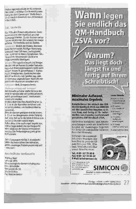 Vorschauseite 4: Entnahmeund Versandtechnikenvon mikrobiologischem ProbenmaterialGenitalinfektionen, Teil 1