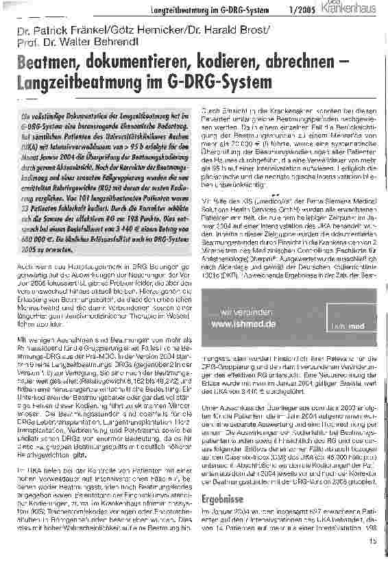 Vorschauseite 1: Beatmen, dokumentieren, kodieren, abrechnen -Langzeitbeatmung im G-DRG-System