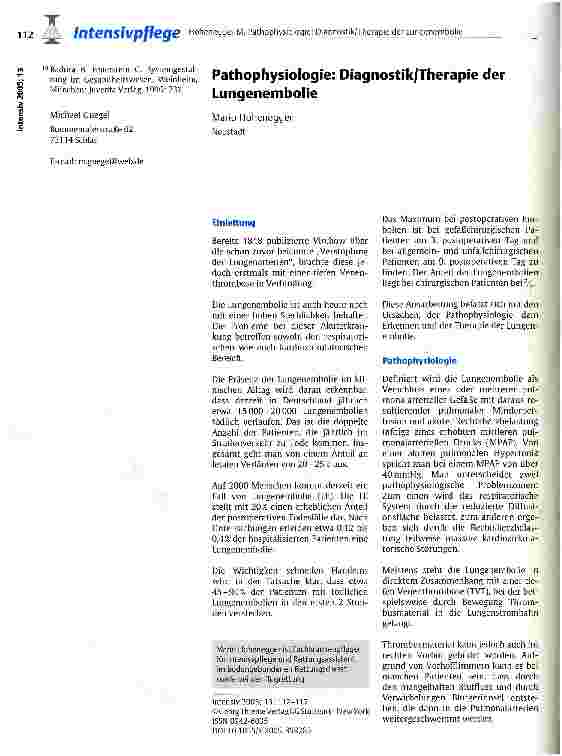 Vorschauseite 1: Pathophysiologie: Diagnostik/Therapie der Lungenembolie