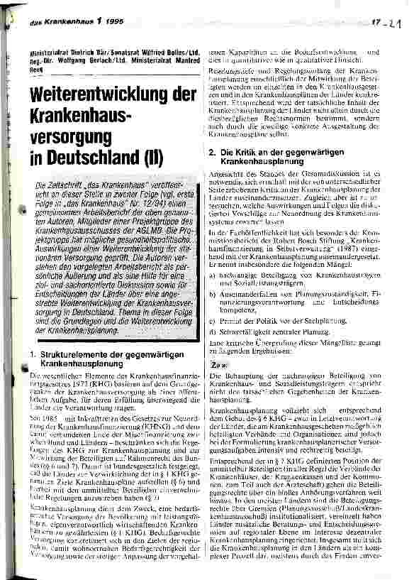 Vorschauseite 1: Weiterentwicklung der Krankenhausversorgung in Deutschland Teil 2