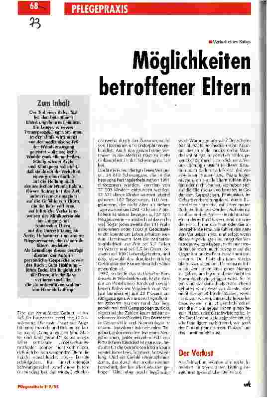 Vorschauseite 1: Möglichkeiten der Unterstützung betroffenrer Eltern in der Klinik