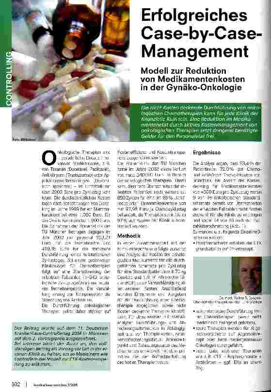 Vorschauseite 1: Erfolgreiches Case-by-Case ManagementModell zur Reduktion von Medikamentenkosten in der Gynäko-Onkologie