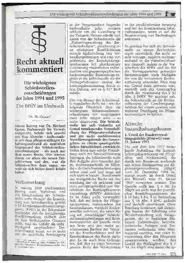 Vorschauseite 1: Die wichtigsten Schiedsstellenentscheidungen der Jahre 1994 und 1995 Die BPflV im Umbruch