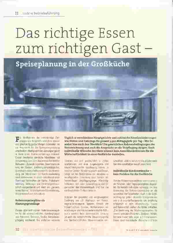 Vorschauseite 1: Das richtige Essen zum richtigen Gast