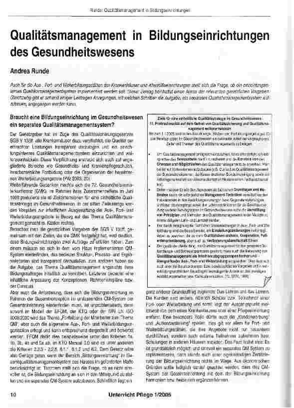 Vorschauseite 1: Qualitätsmanagement in Bildungseinrichtungen des Gesundheitswesens